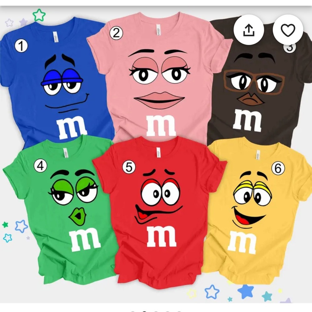M&M's Kids Character T-Shirt Set - Red, Pink, Green, Blue, Brown, Yellow